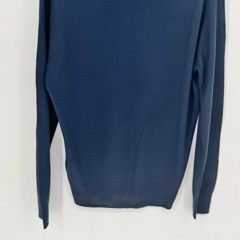 J.Crew Mens Navy Blue Merino Wool Blend V-Neck Sweater Size Medium Fine Knit